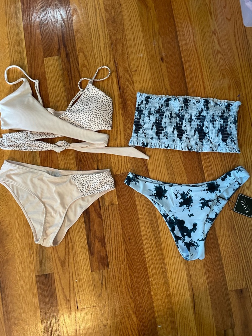 Neutral & Blue Bikini Set - Beige, Cream & Light Blue